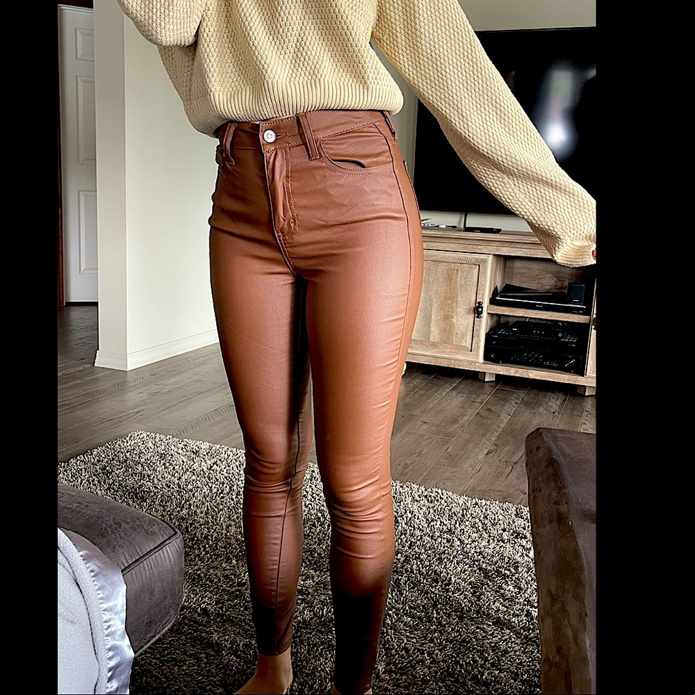 Brown leather pants